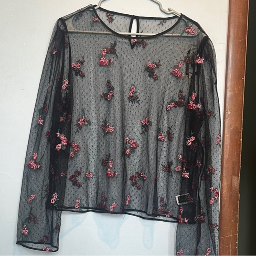 Black Sheer Floral Top